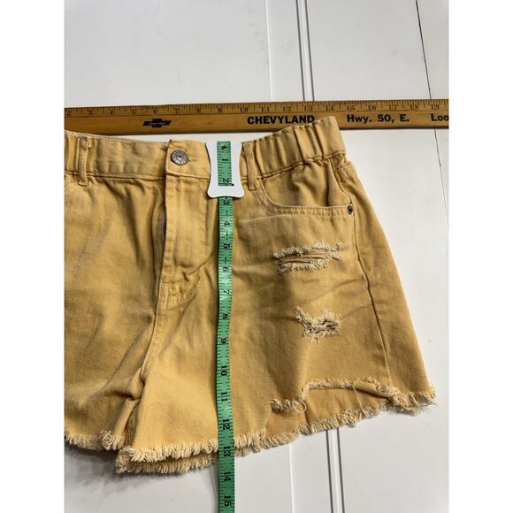 Love Tree Denim Shorts Womens Size Large Yellow Raw Hem Distressed Stretch - Picture 4 of 5